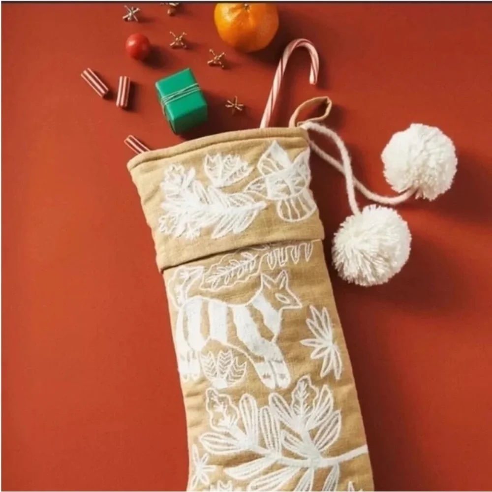 Anthropologie Forage Pom Pom  Christmas Stocking